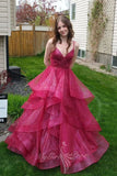 Glitter Burgundy A-line Long Prom Dress, Princess Formal Evening Dresses GP825