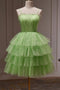 Glitter Stars Tulle Layered Homecoming Dress, Green 8th Grade Dance Dresses GM677