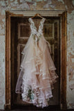  Gorgeous Bohemian Tulle Long 3D Floral Wedding Dress, Fairytale Bridal Gown PW555