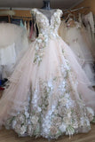 Gorgeous Lace Tulle Wedding Dresses 3D Floral Ball Gown Bridal Dress PW539