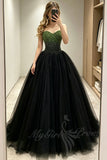 Green Beaded Strapless Ball Gown, Black Tulle Puffy Prom Evening Dress GP849