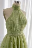 Halter High Neck Starry Night Backless Green Homecoming Dresss GM678