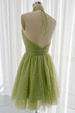 Halter High Neck Starry Night Backless Green Homecoming Dresss GM678