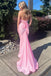 halter v neck mermaid satin long prom dresses pink bridesmaid dress