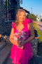 Hot Pink Chiffon Ruffle Shoulders V-neck Short Homecoming Dresses GM691
