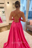 Hot Pink A Line Spaghetti Straps Long Prom Dress Split Evening Dresses GP792