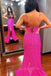 hot pink sequin long prom dresses sparkly mermaid slit evening gowns