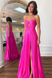 Hot Pink Sweetheart Keyhole Pleated Chiffon Prom Dress, A-line Evening Gown GP629