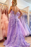 Lilac A-Line Prom Dress With 3D Florals Butterflies Beaded Formal Gowns GP796