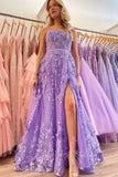 Lilac A-Line Prom Dress With 3D Florals Butterflies Beaded Formal Gowns GP796