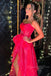 glamour hot pink organza prom dresses long evening gown with slit