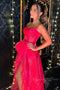 Glamour Hot Pink Organza Prom Dresses Long Evening Gown With Slit GP557