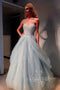 Charming Princess Lace Blue Tulle Prom Dresses, Sweetheart Ball Gown Evening Dresses GP416