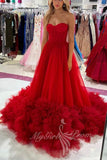 princess red tulle sweetheart long prom dress elegant formal gown