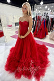 Princess Red Tulle Sweetheart Long Prom Dress, Elegant Formal Gown GP587