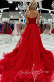 princess red tulle sweetheart long prom dress elegant formal gown