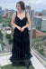 princess v neck black tulle a line layered prom dress long formal gown