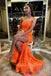 sparkly orange prom dresses sleeveless sequined slit evening gown