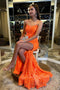 Sparkly Orange Prom Dresses Sleeveless Sequined Slit Evening Gown GP525