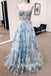 blue straps sweetheart a line floral appliques prom dress long formal gown