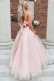 Pink Bowknot Back A-line Long Prom Dress, Elegant Pink Evening Dress GP604