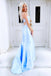 spaghetti straps sky blue satin mermaid prom dresses slit long strapless party gown