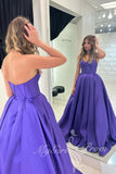Strapless A-Line Purple Long Prom Dress Satin Formal Gown GP826