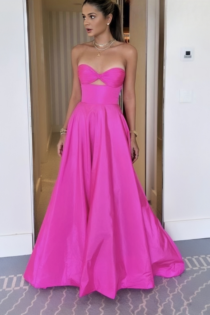 hot pink satin bra top prom dresses unique long formal gown