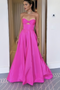 Hot Pink Satin Bra Top Prom Dresses, Unique Long Formal Gown GP625