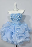 Floral Light Blue Strapless A-Line Short Homecoming Dress With Ruffles GM743