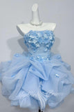 Floral Light Blue Strapless A-Line Short Homecoming Dress With Ruffles GM743