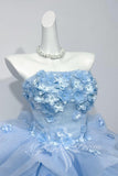 Floral Light Blue Strapless A-Line Short Homecoming Dress With Ruffles GM743