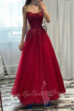 Sweetheart Burgundy Tulle Long Prom Dresses, Shiny Formal Evening Dresses GP831