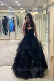 Sheer Lace Corset Black Prom Dress Layer Tulle Formal Evening Gown GP833