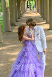 Strapless A-line Tulle Layered Prom Dress Lavender Evening Dress GP835
