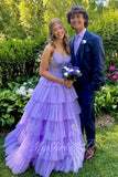 Princess V Neck Ruffle Lilac Long Prom Dress, Shiny Formal Graduation Dress GP836
