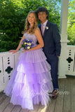 Princess V Neck Ruffle Lilac Long Prom Dress, Shiny Formal Graduation Dress GP836