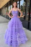 Beaded Lilac Sweetheart A-Line Tulle Prom Gown with Ruffles GP840
