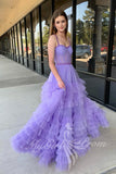 Beaded Lilac Sweetheart A-Line Tulle Prom Gown with Ruffles GP840