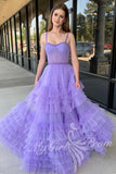 Beaded Lilac Sweetheart A-Line Tulle Prom Gown with Ruffles GP840