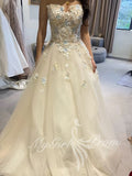 Sweetheart Floral Appliqué Ball Gown Dress, Tulle A-Line Prom Dress GP841