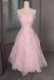 Princess Pink Beaded Ruffle Short Prom Dress Organza Homecoming Dress GP701