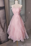 Princess Pink Beaded Ruffle Short Prom Dress Organza Homecoming Dress GP701