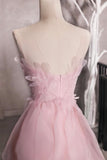 Princess Pink Beaded Ruffle Short Prom Dress Organza Homecoming Dress GP701