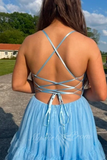 A-line Ruffled Blue Ombre Prom Dress Backless Formal Plus Size Gown GP780