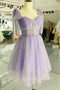 Lavender A-line Tulle Short Party Dress, Tulle Short Homecoming Dresses GM628