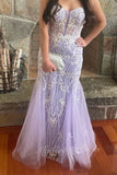 Lavender Spaghetti Straps Sweetheart Lace Appliques Mermaid Prom Dress GP779