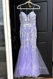 Lavender Spaghetti Straps Sweetheart Lace Appliques Mermaid Prom Dress GP779