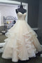 Light Champagne Tulle Lace Tiered Wedding Dress With Spaghetti Straps PW544