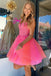 lovely pink short prom dress v neck sweet 15 party puffy skirt homecoming dress
